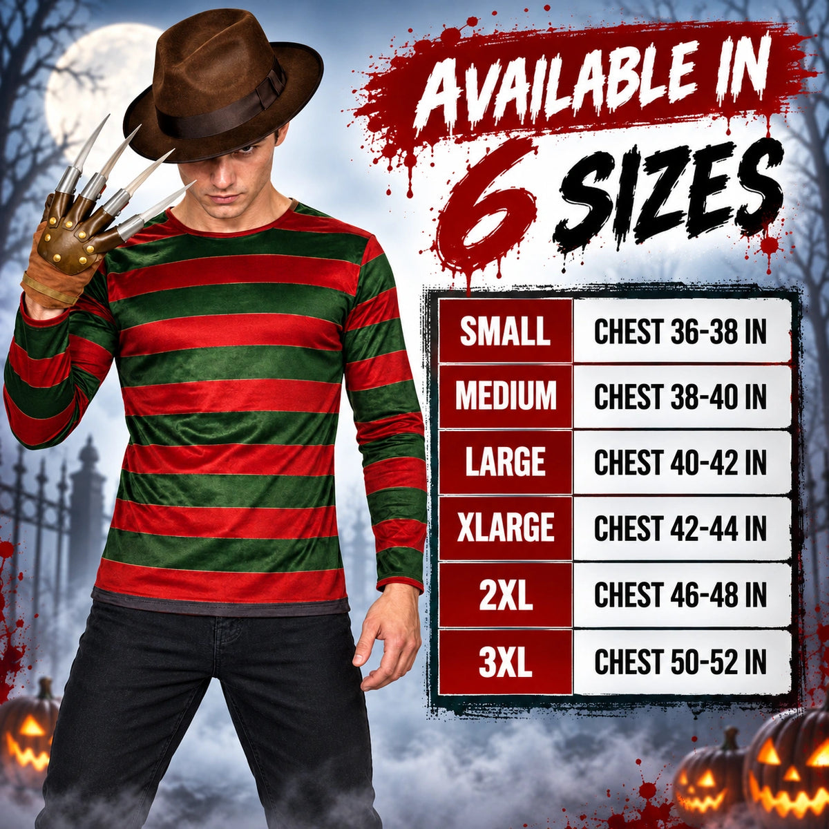 Burnt Man Horror Glove & Hat Set Halloween Fancy Dress Costume Accessories