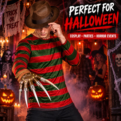 Burnt Man Horror Glove & Hat Set Halloween Fancy Dress Costume Accessories