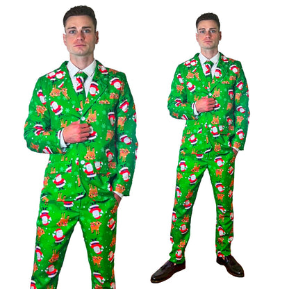 Green Christmas Santa Reindeer Suit Fancy Dress Costume