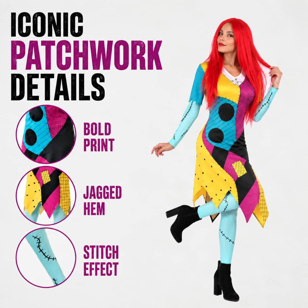 Patch Dress-Red Wig-Socks.Gloves