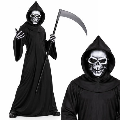 Grim Reaper Costume Set with Hooded Robe, Mask, Gloves & Scythe