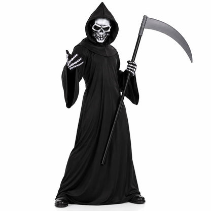 Grim Reaper Costume Set with Hooded Robe, Mask, Gloves & Scythe