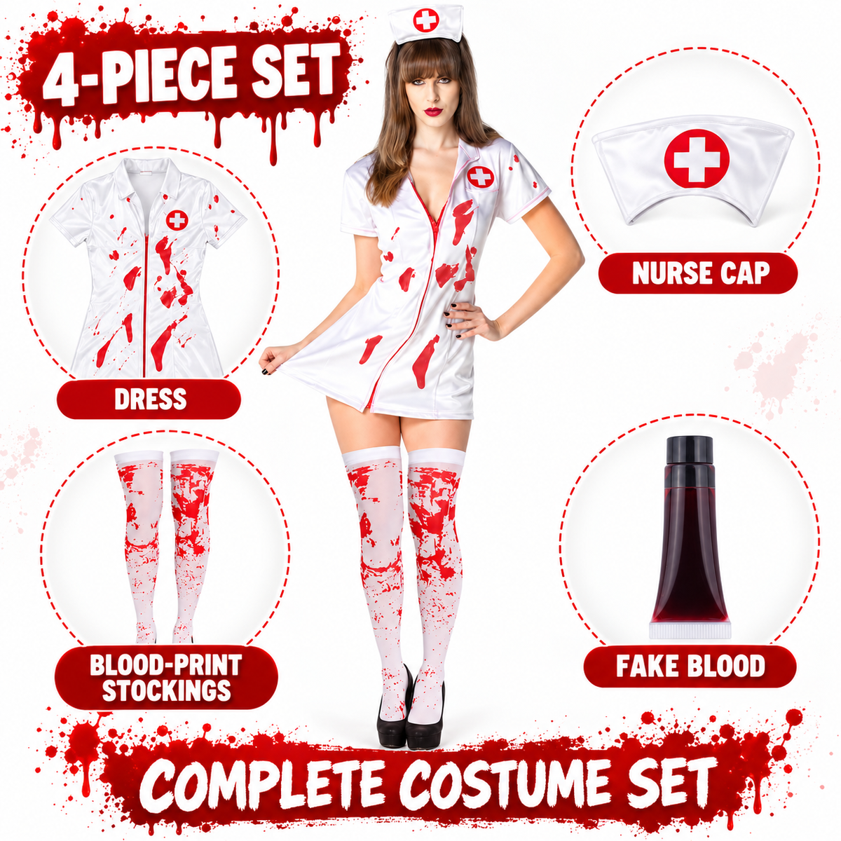 Bloody Nightmare Nurse Costume – Women's Halloween Fancy Dress