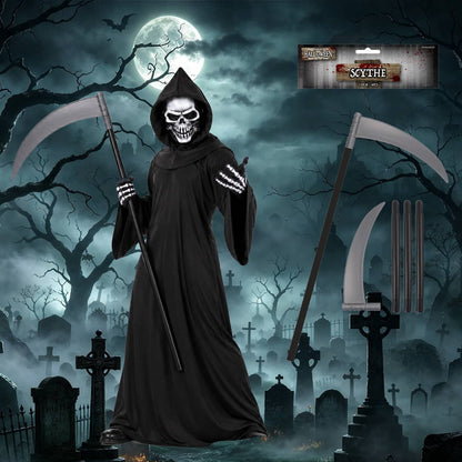 Grim Reaper Costume Set with Hooded Robe, Mask, Gloves & Scythe