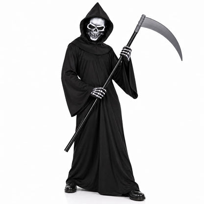 Grim Reaper Costume Set with Hooded Robe, Mask, Gloves & Scythe
