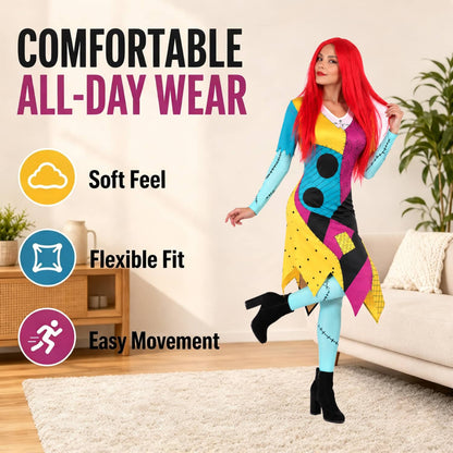 Patch Dress-Red Wig-Socks.Gloves
