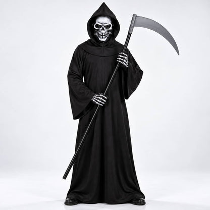 Grim Reaper Costume Set with Hooded Robe, Mask, Gloves & Scythe