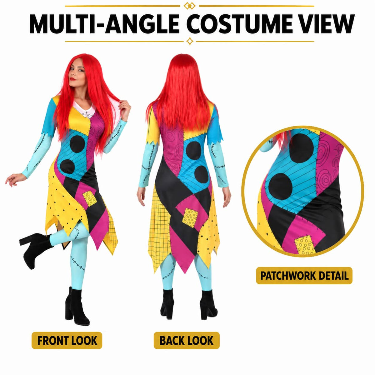Patch Dress-Red Wig-Socks.Gloves