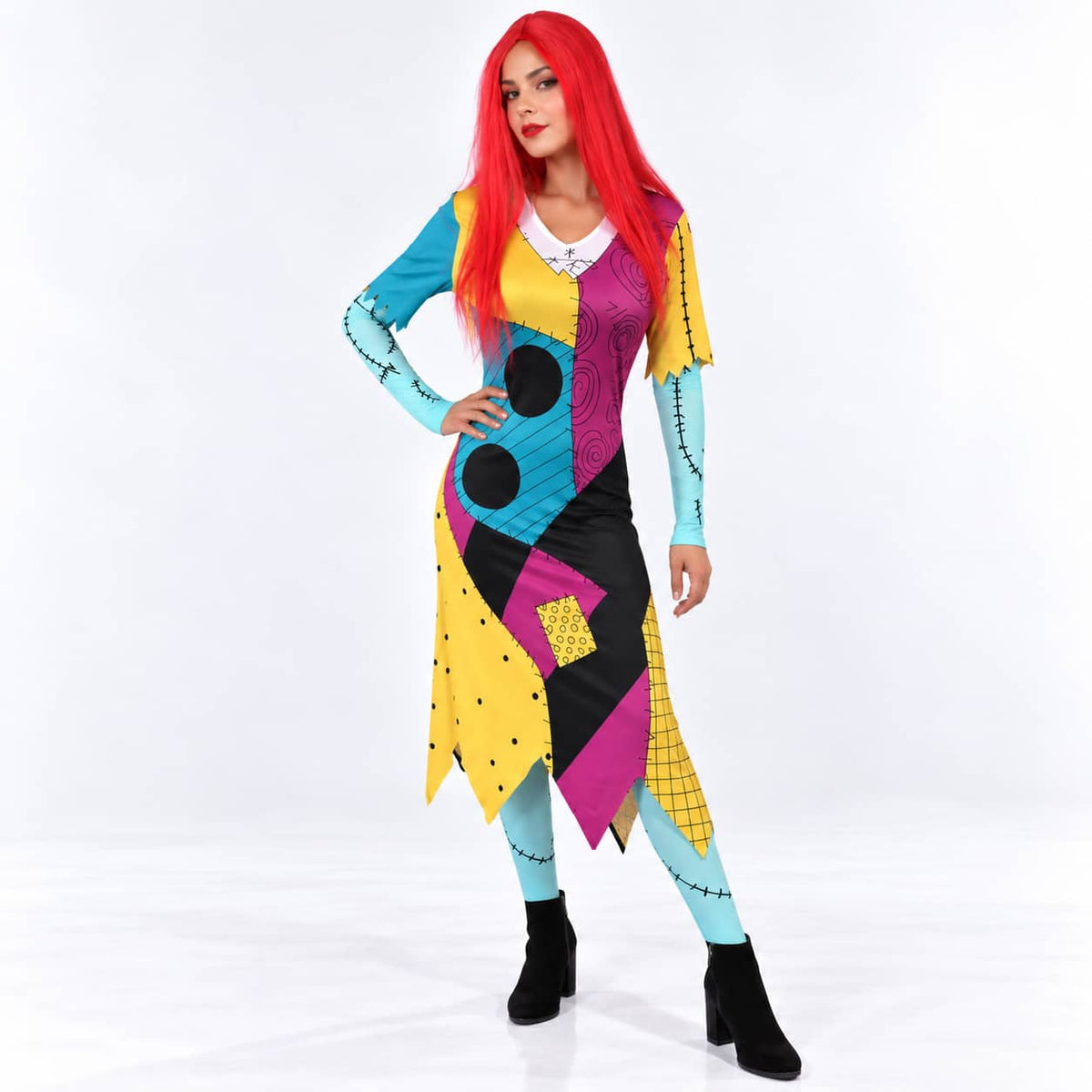 Patch Dress-Red Wig-Socks.Gloves