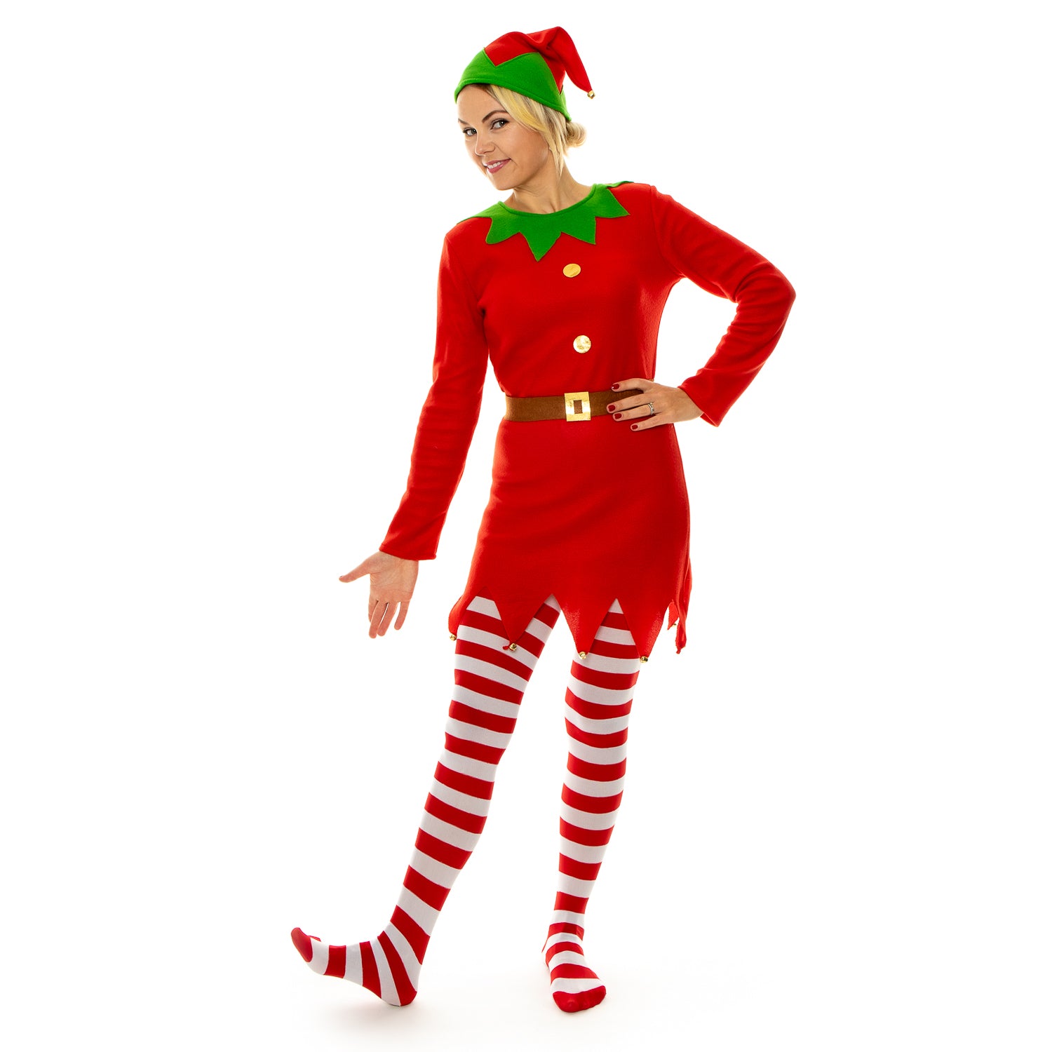 Santa's Little Helper Elf With Tights Fancy Dress Costume
